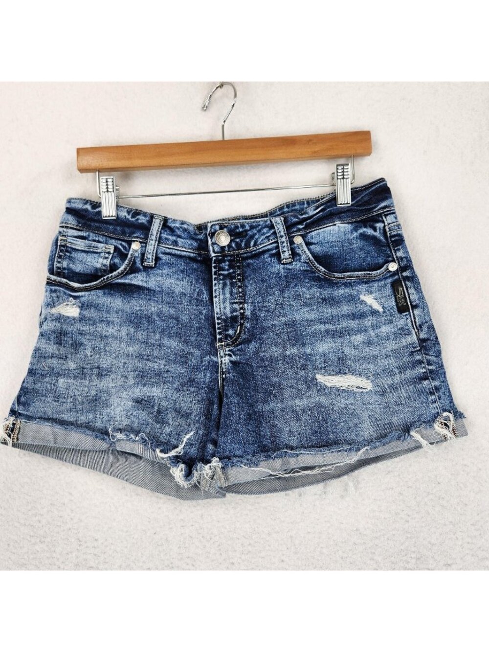 Silver Jeans Shorts Womens 29 Blue Suki Mid Rise Distressed Cut Off Raw Hem